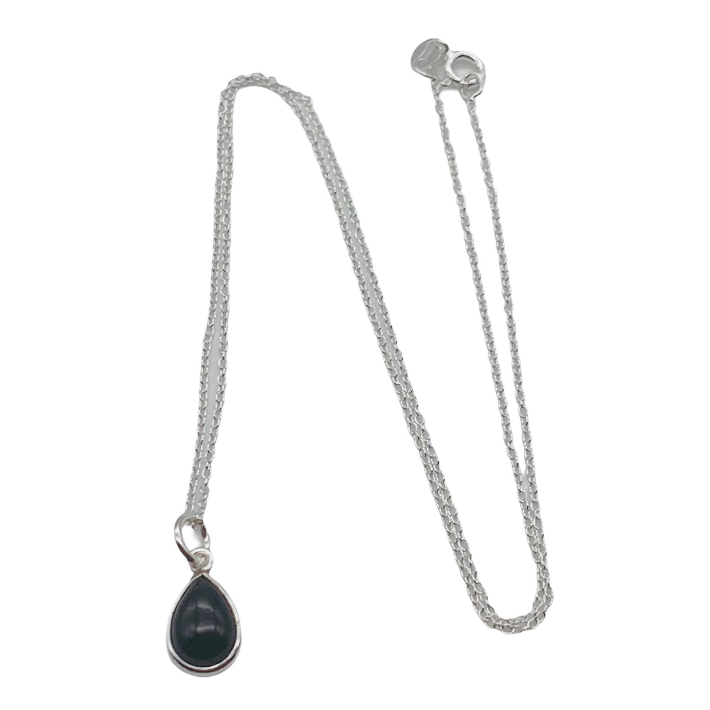 Dainty 925 Sterling Silver Necklace with a Beautiful Teardrop Jet Black Onyx Gemstone