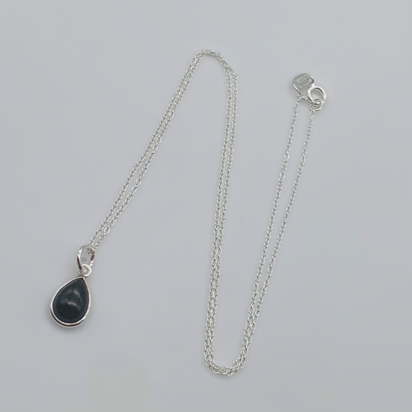 Dainty 925 Sterling Silver Necklace with a Beautiful Teardrop Jet Black Onyx Gemstone