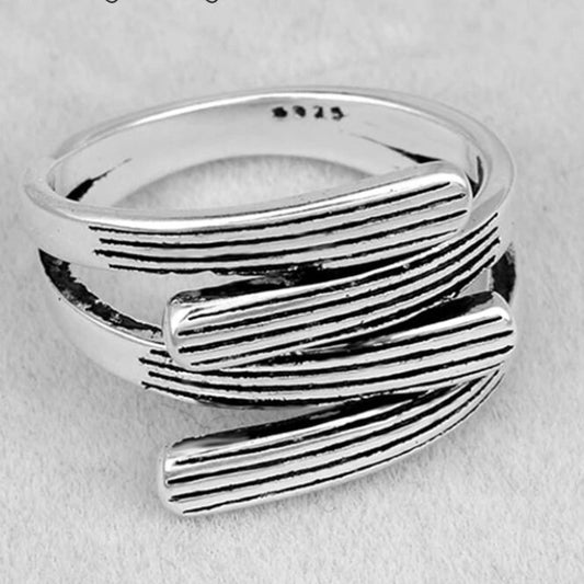 Exaggeration Boho Style Silver Open Line Ring