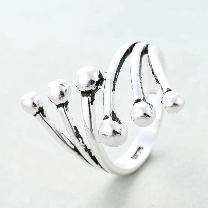 Silver Colour Big Bead Open Ring