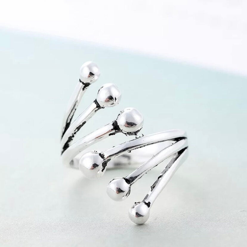 Silver Colour Big Bead Open Ring