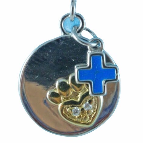 Sterling Silver Blue Cross & Paw Print Pendant Necklace