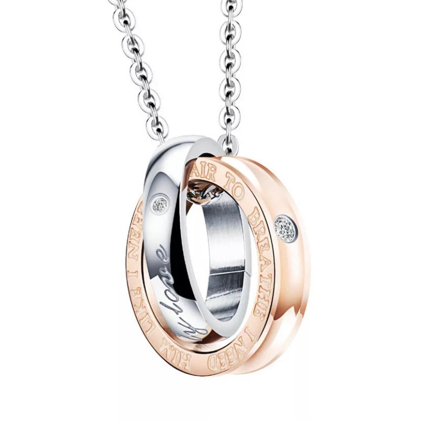 Micro Inlaid Zircon Lovers Necklace Double Round My Only Love Romantic Charm Pendant Necklace