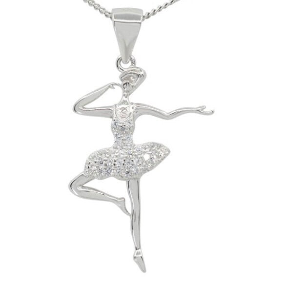 Sterling Silver Cubic Zirconia Ballerina Pendant Necklace