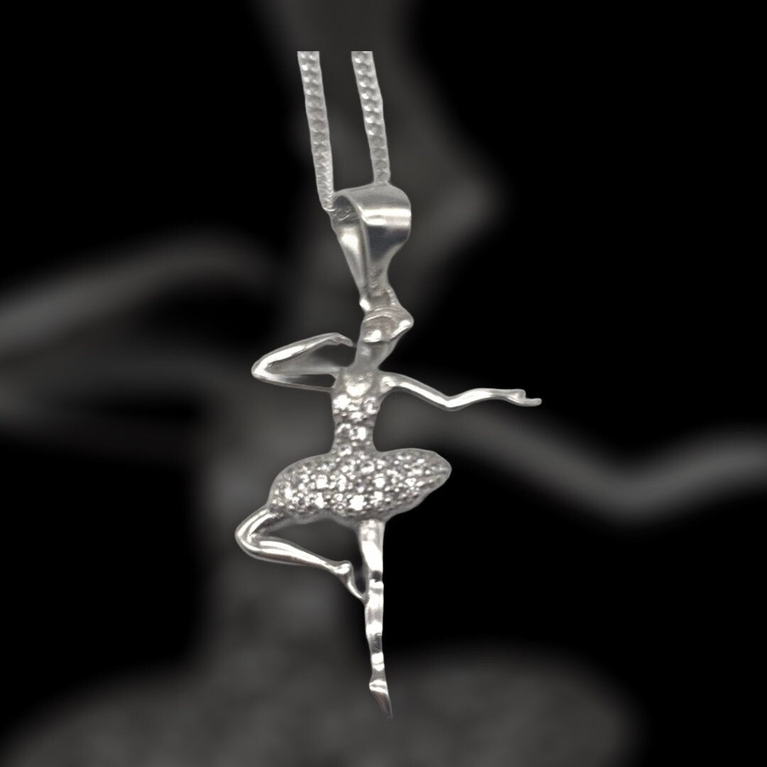 Sterling Silver Cubic Zirconia Ballerina Pendant Necklace