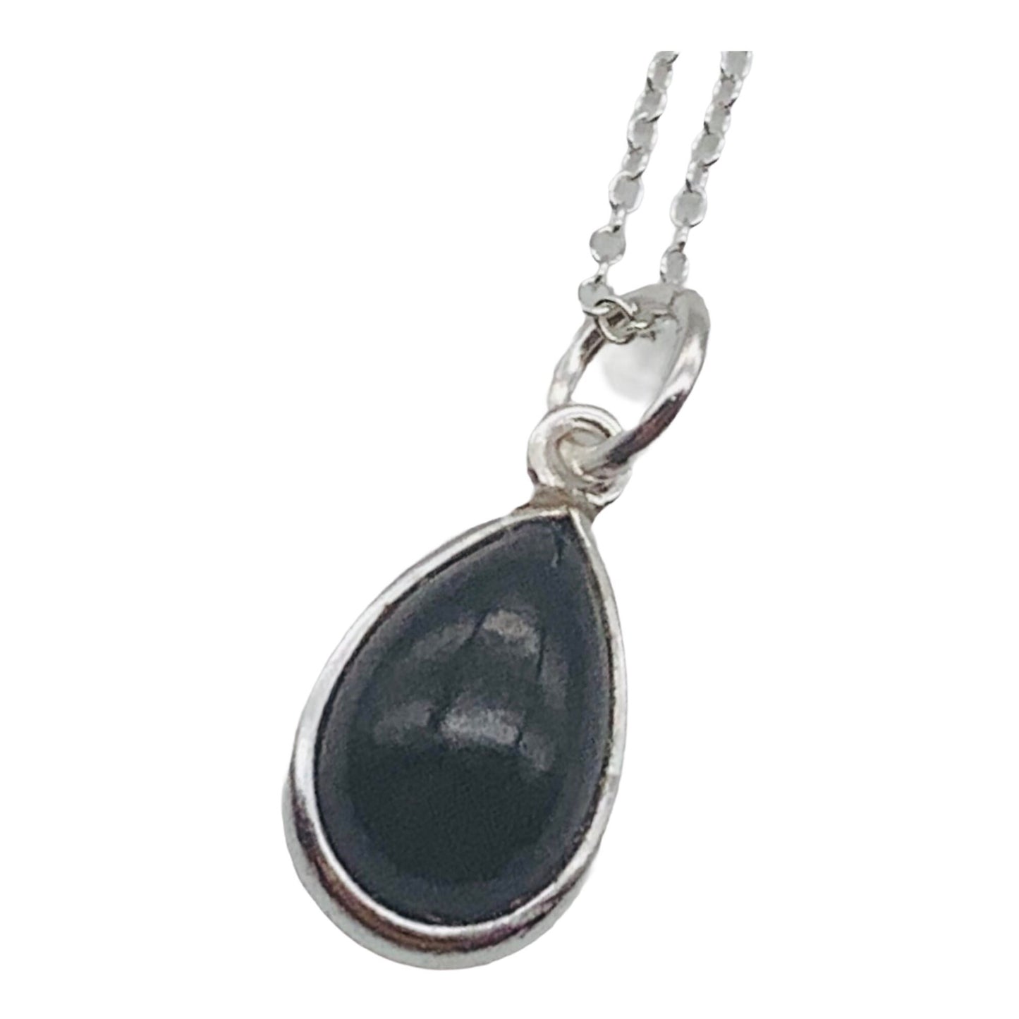 Dainty 925 Sterling Silver Necklace with a Beautiful Teardrop Jet Black Onyx Gemstone