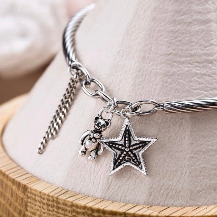 Vintage Handmade Star Bear Tassel Charm Bracelet