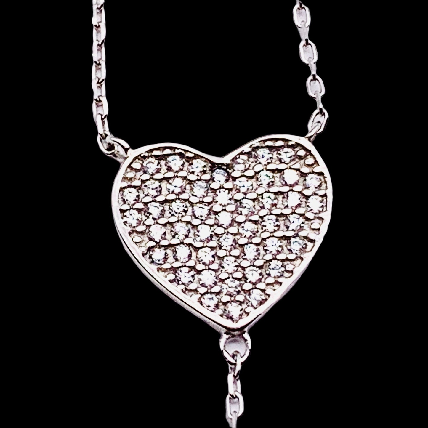 Sterling Silver Clear Cubic Zirconia Heart and Key Pendant Necklace