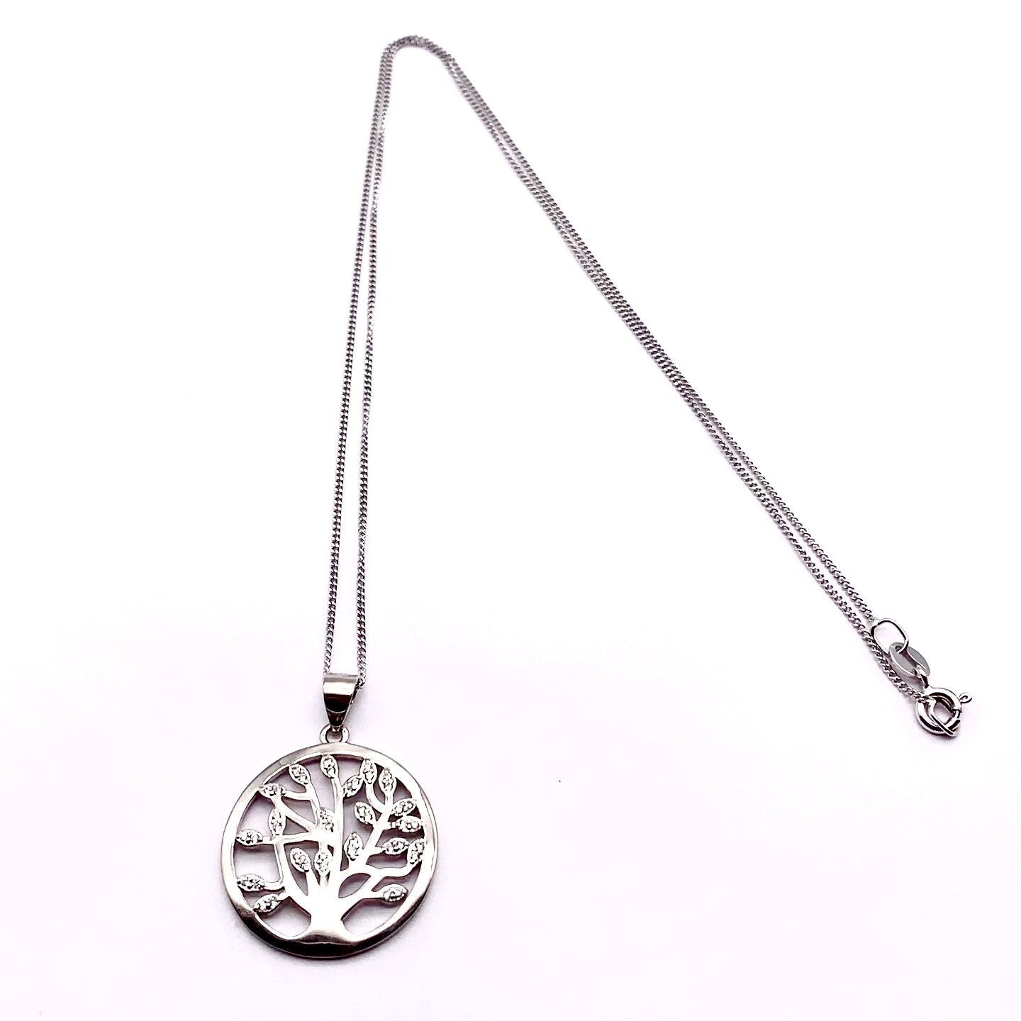 Sterling Silver Clear Cubic Zirconia Tree of Life Pendant Necklace