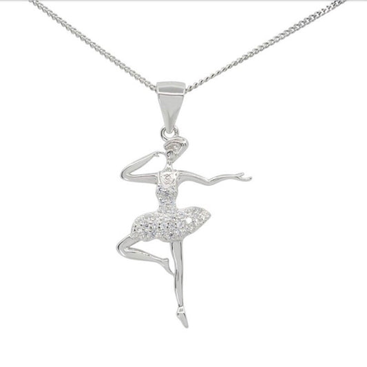 Sterling Silver Cubic Zirconia Ballerina Pendant Necklace