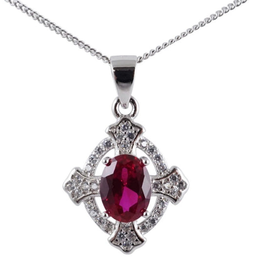 Sterling Silver Clear and Fuchsia Cubic Zirconia Stone Pendant Necklace