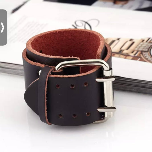 Fashion Punk Rivet wide Leather Cuff Bracelet Available in Black, Brown or White