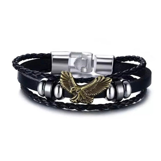 Lucky Vintage Leather Charm Bracelets with Eagle Leaf or Feather Charm