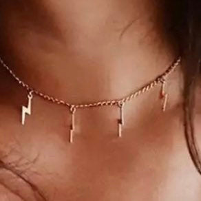 Gold Colour Choker Necklace with Lightening Bolt Charms