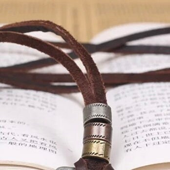 Cube Statement Pendant on Long Brown Leather Necklace