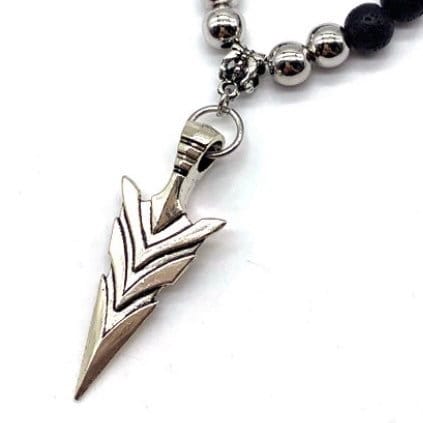 Black Beads Stainless Steel Feather or Arrow Pendant Necklace