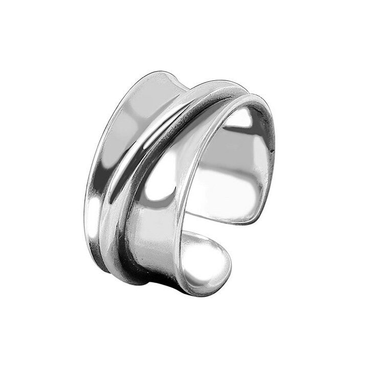 Simple Minimalist Wide Smooth Round Silver Open Ring