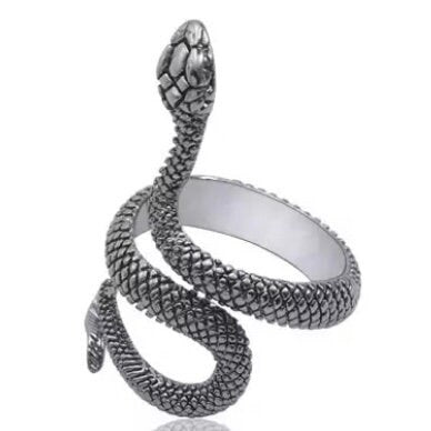 Punk Retro Snake Serpentine Black or Silver Colour Open Ring