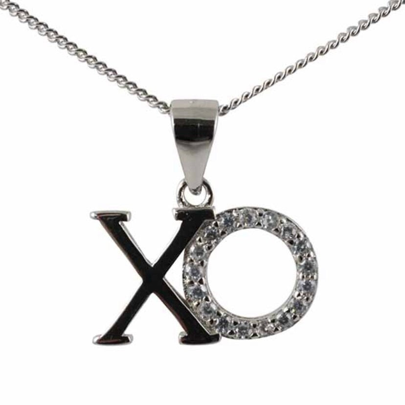 Sterling Silver Clear Cubic Zirconia XO (Hugs and Kisses) Pendant Necklace