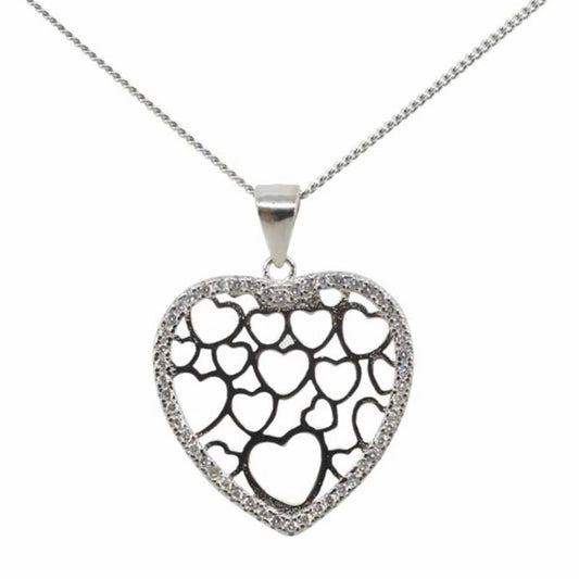 Sterling Silver Clear Cubic Zirconia Love Heart Pendant Necklace