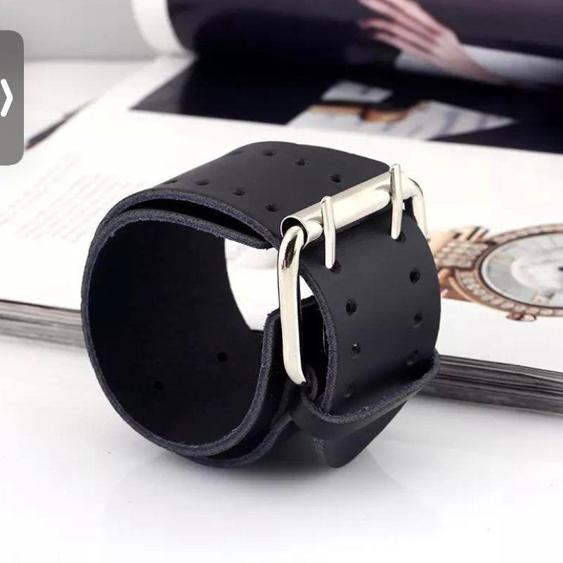 Fashion Punk Rivet wide Leather Cuff Bracelet Available in Black, Brown or White