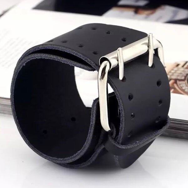 Fashion Punk Rivet wide Leather Cuff Bracelet Available in Black, Brown or White