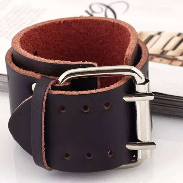 Fashion Punk Rivet wide Leather Cuff Bracelet Available in Black, Brown or White