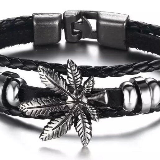 Lucky Vintage Leather Charm Bracelets with Eagle Leaf or Feather Charm