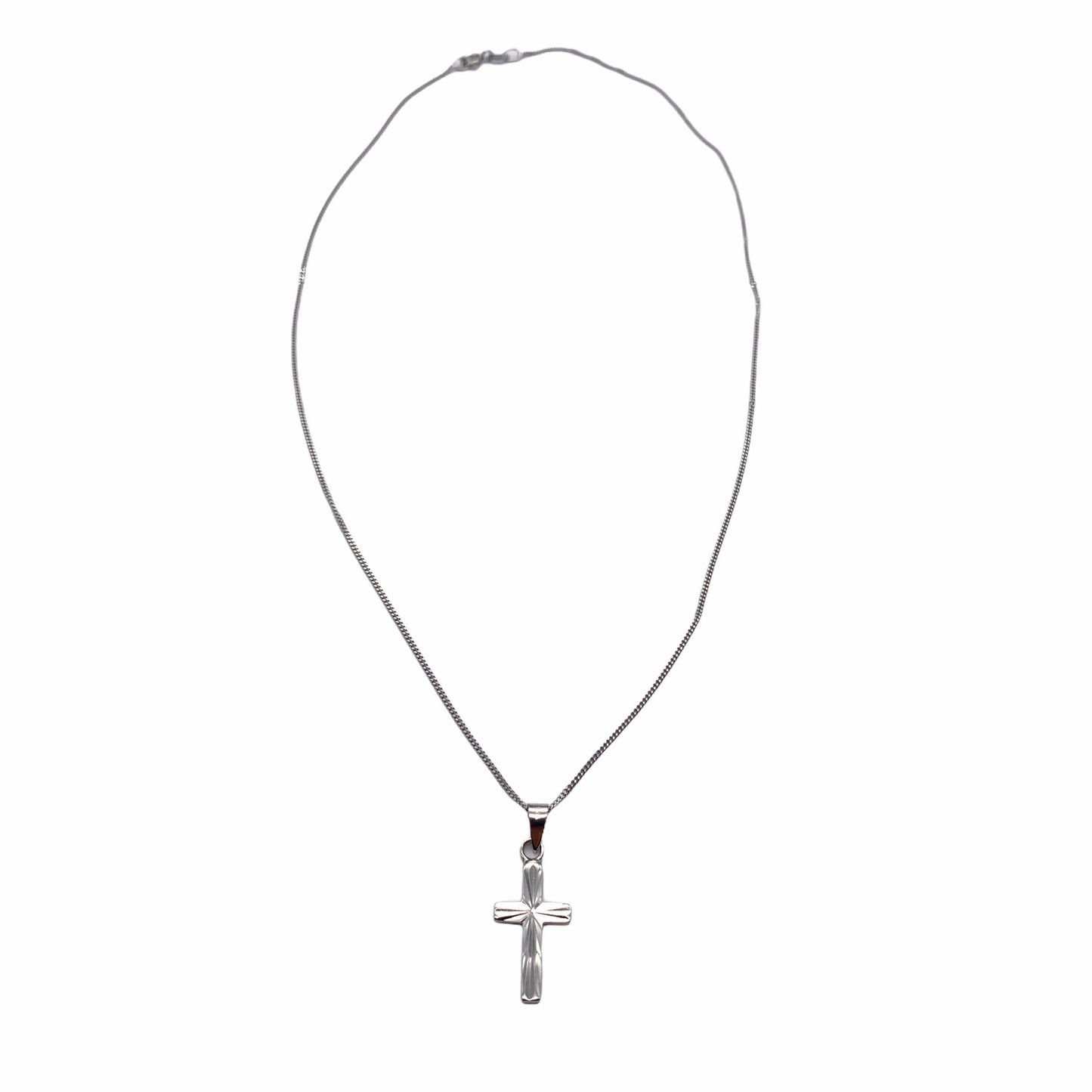 Sterling Silver Diamond Cut Cross Pendant Necklace