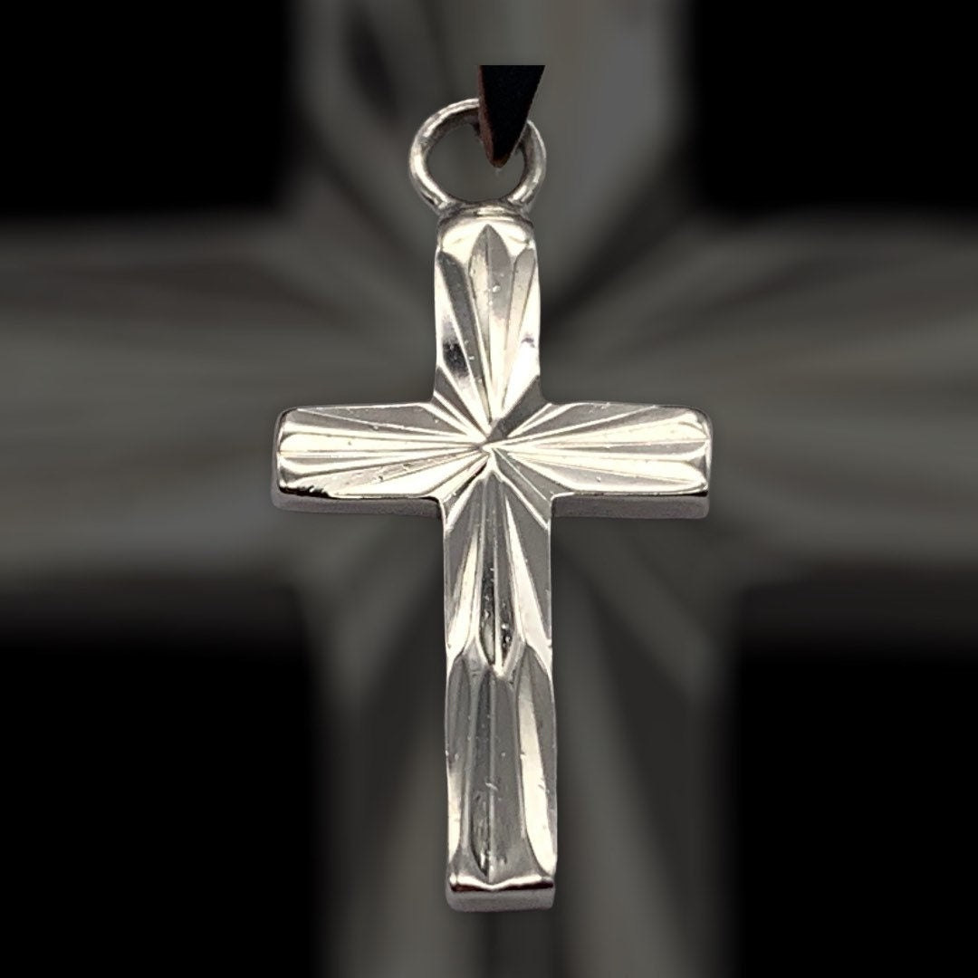 Sterling Silver Diamond Cut Cross Pendant Necklace