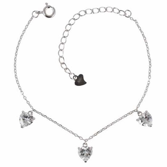 Stunning Sterling Silver Clear Cubic Zirconia Heart Charm Bracelet