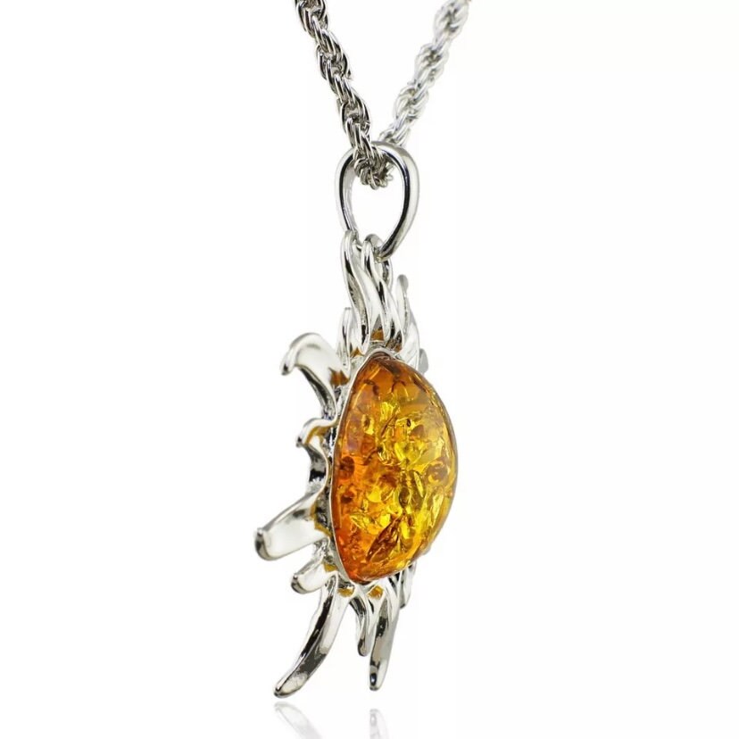 Baltic Simulated Honey Sun Lucky Flossy Pendant Necklace