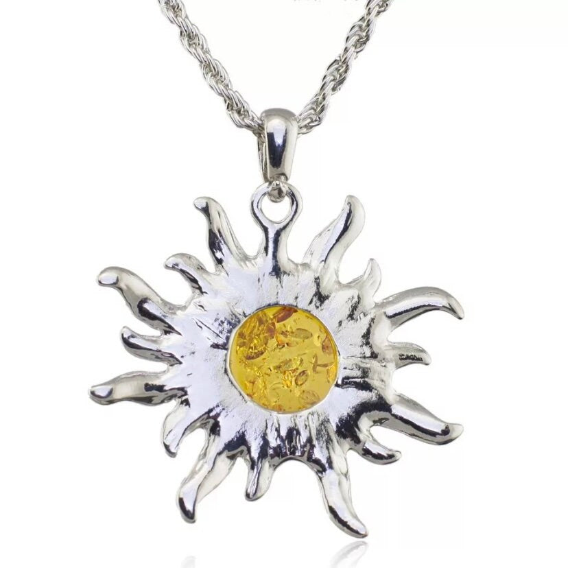 Baltic Simulated Honey Sun Lucky Flossy Pendant Necklace