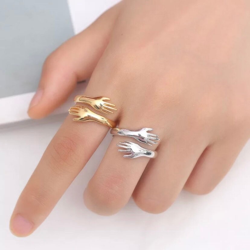 Romantic Hand with Love Hug Open Ring in Gold or Silver Colour