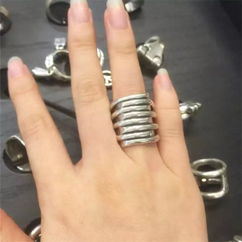 Hip Hop Punk Trendy Irregular Metal Curve Multi-Layer Open Ring