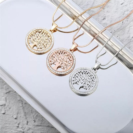 Tree of Life Crystal Round Pendant Necklace