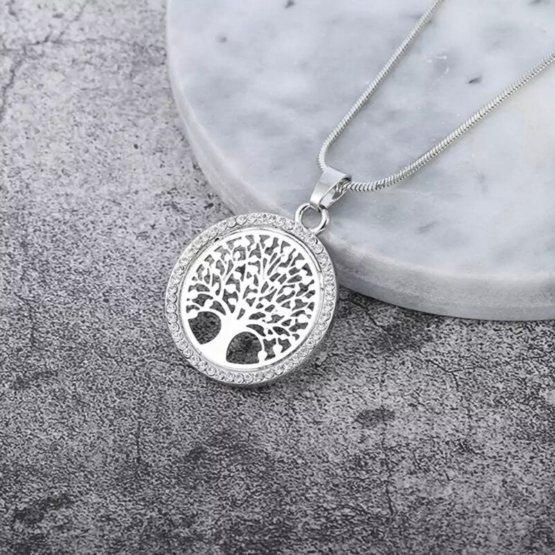 Tree of Life Crystal Round Pendant Necklace