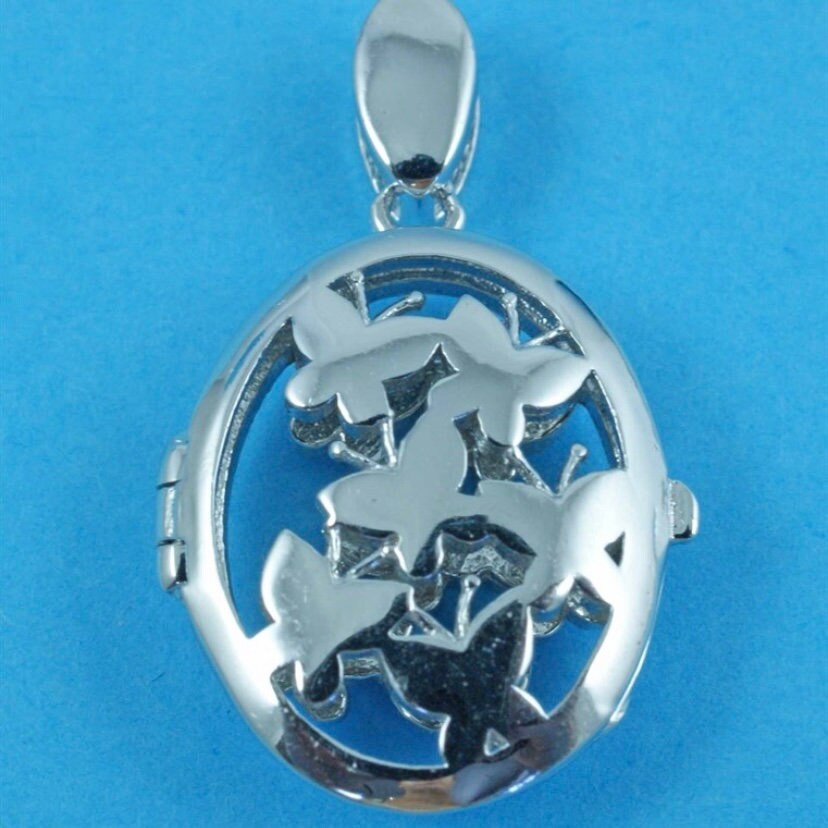 Sterling Silver Butterfly Oval Locket