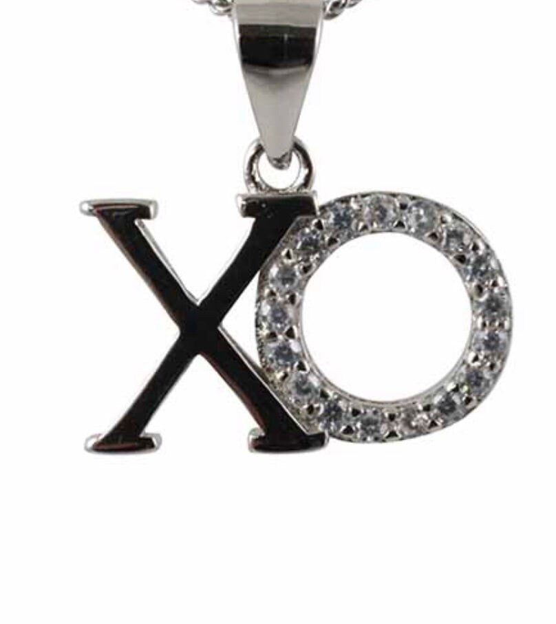 Sterling Silver Clear Cubic Zirconia XO (Hugs and Kisses) Pendant Necklace