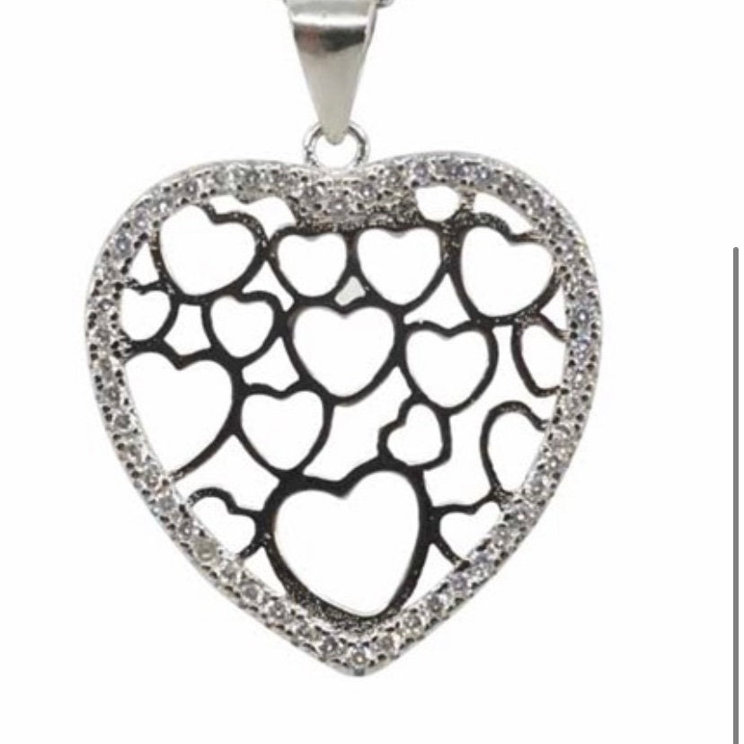 Sterling Silver Clear Cubic Zirconia Love Heart Pendant Necklace