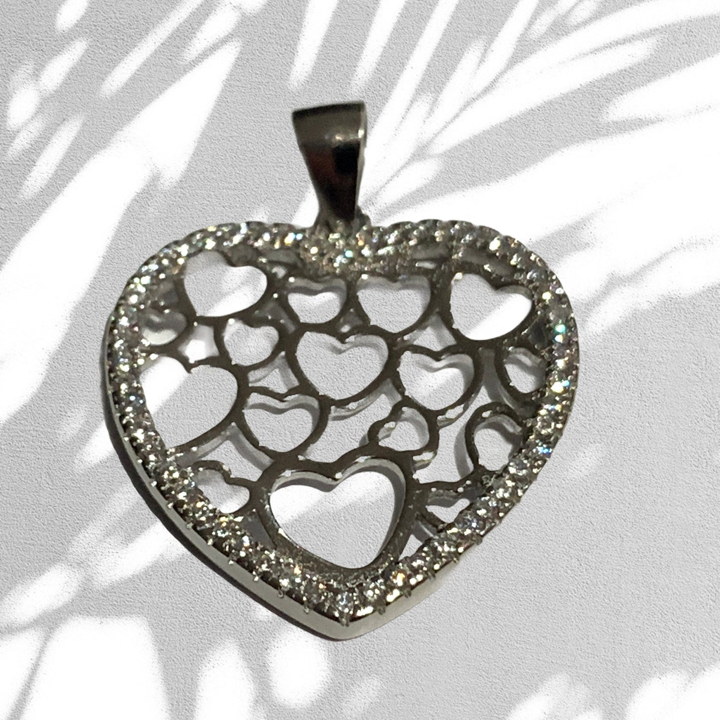 Sterling Silver Clear Cubic Zirconia Love Heart Pendant Necklace