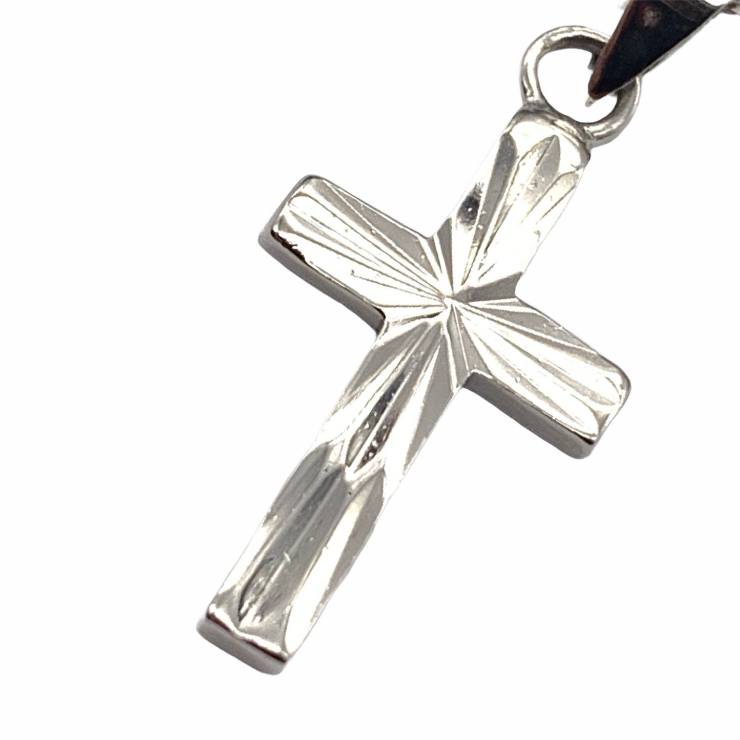 Sterling Silver Diamond Cut Cross Pendant Necklace