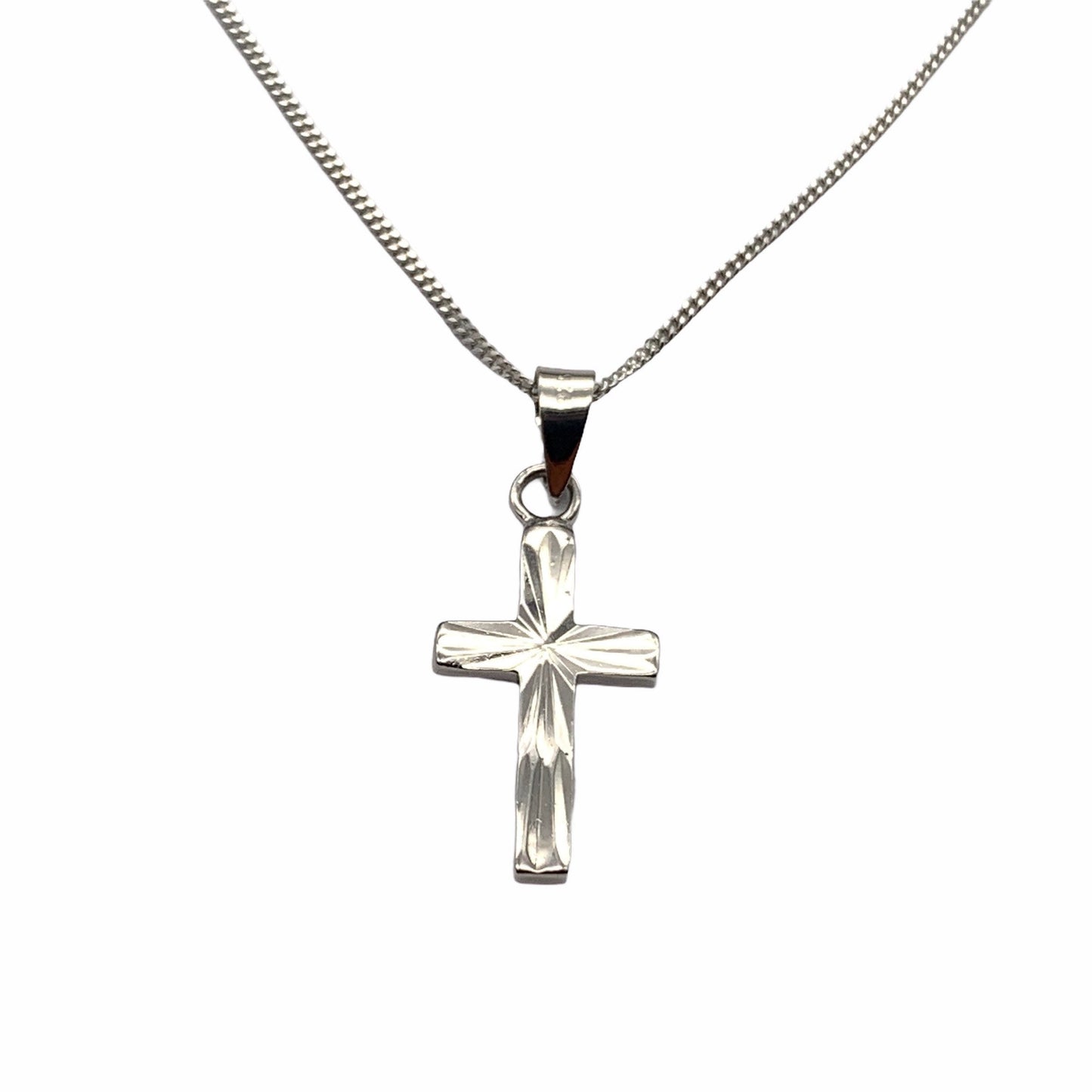 Sterling Silver Diamond Cut Cross Pendant Necklace