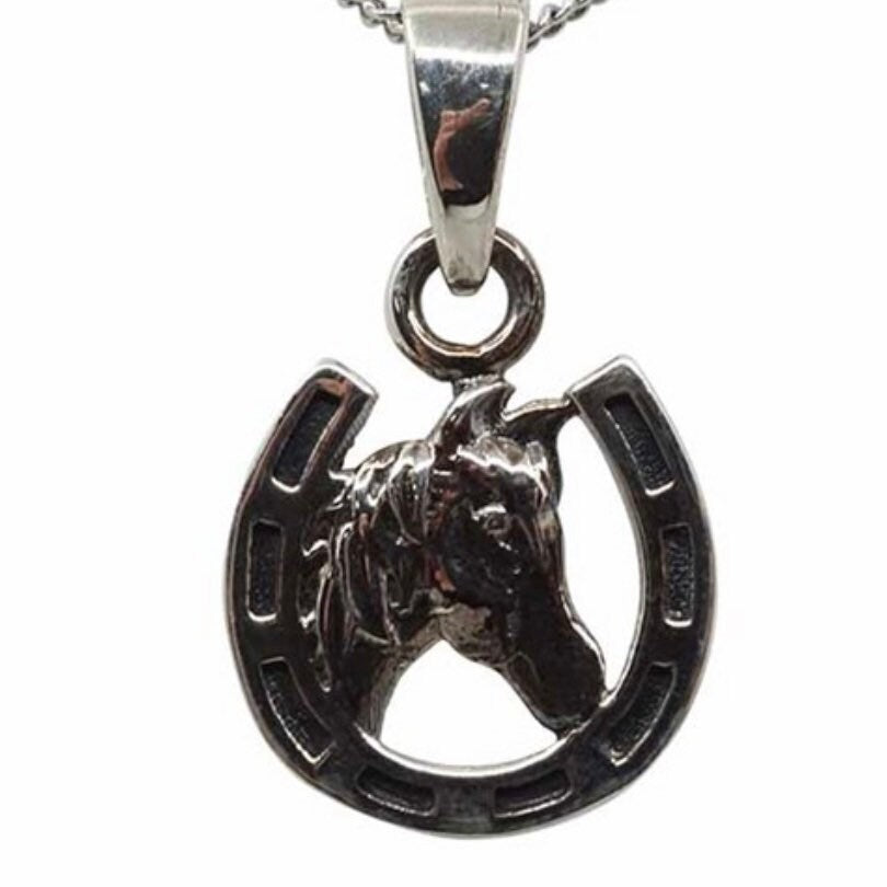 Delicate Sterling Silver Horse and Lucky Horseshoe Pendant Necklace