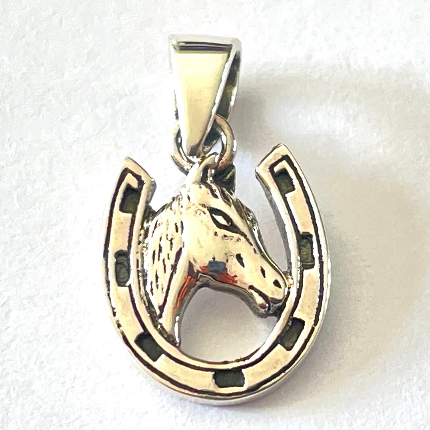 Delicate Sterling Silver Horse and Lucky Horseshoe Pendant Necklace