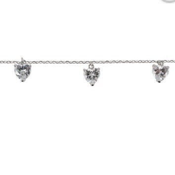 Stunning Sterling Silver Clear Cubic Zirconia Heart Charm Bracelet