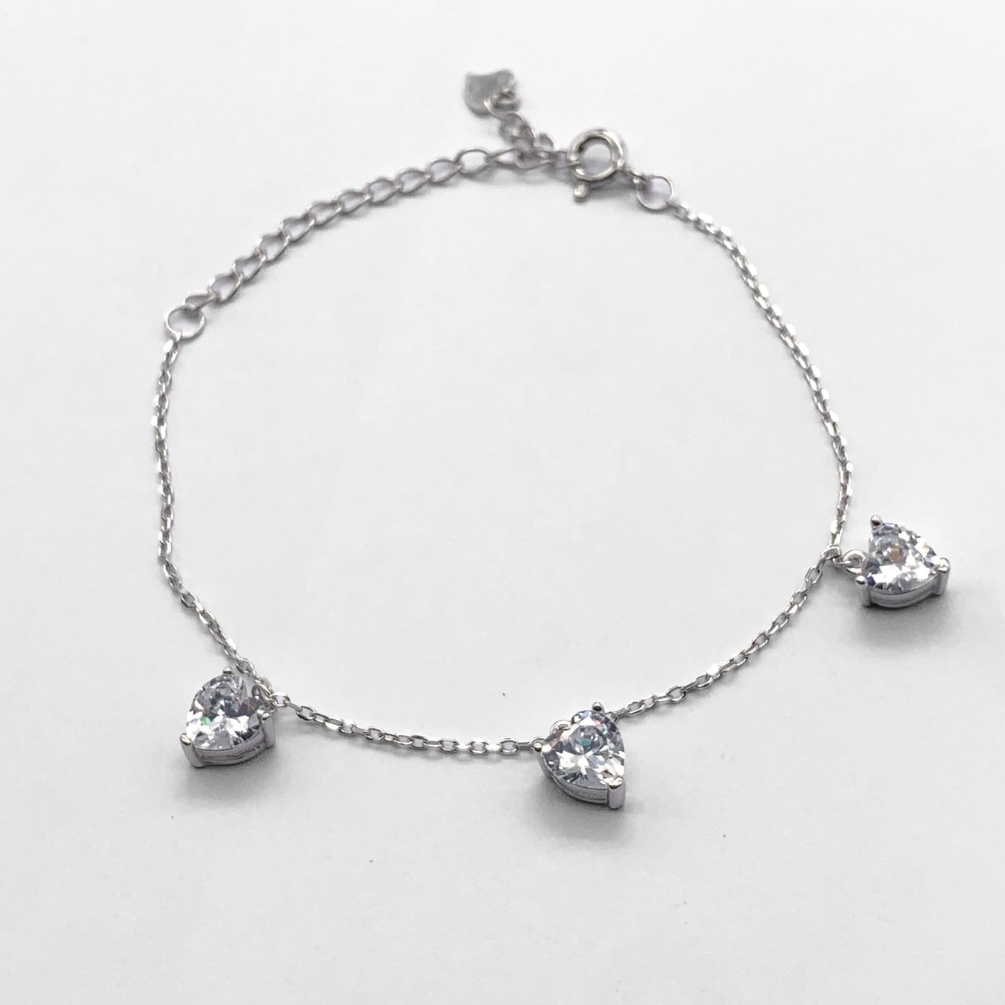 Stunning Sterling Silver Clear Cubic Zirconia Heart Charm Bracelet