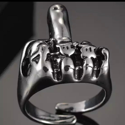 Gothic Vintage Silver Middle Finger Open Ring