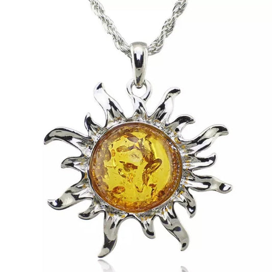 Baltic Simulated Honey Sun Lucky Flossy Pendant Necklace