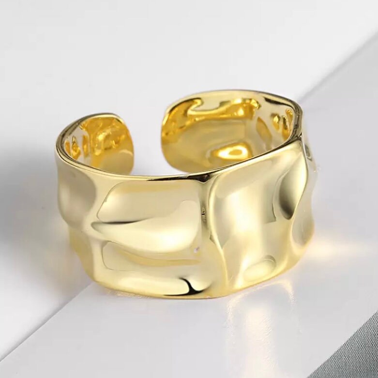 Irregular Concave Convex Open Ring in Gold or Silver Plating